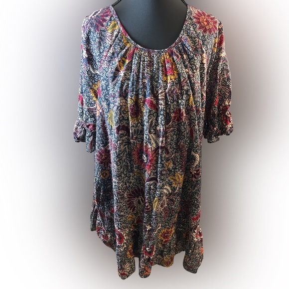 Madewell Ruffle-Sleeve Popover Mini Dress in Bali Blooms Easy fit Size XXL (18) - Picture 2 of 13